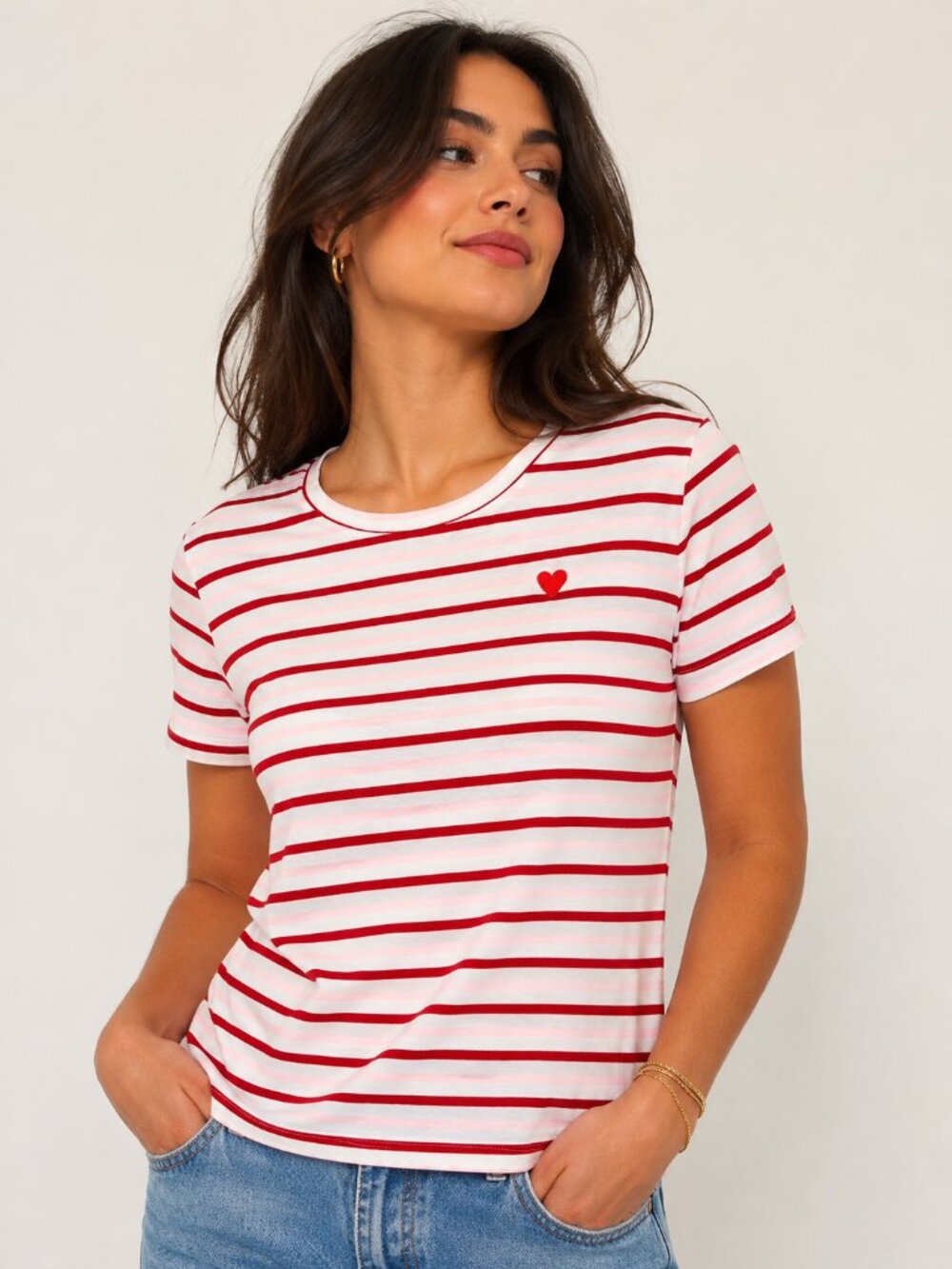 J.Crew Women's Feminine Tee Red Pink Heart Valentine's Day XL